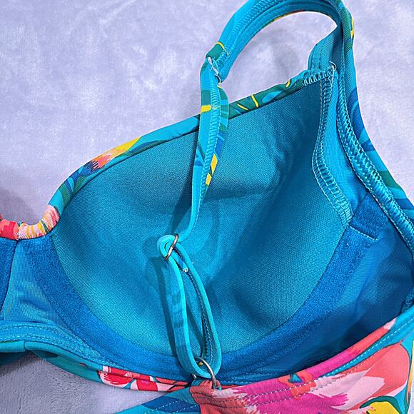 LANDS END Swim Adjustable Floral Twist Bikini Bra Top Blue Underwire Womens 4 XS - Picture 4 of 7